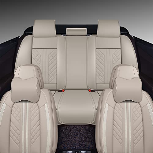 GXT Deluxe Faux Leather Full Coverage Car Seat Cover Anti-Slip Universal Fits for Sedans SUV Pick-up Truck with Headrests,Interior Accessories(Khaki) by GXT - Image 2