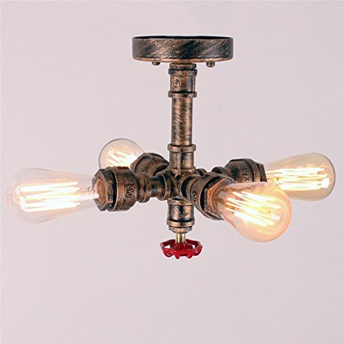 Chandelier industriel tuyau d'eau plafonnier vintage E27 - 4