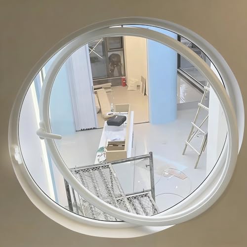 ZIUSFAC Round Shed Window 360° Rotation Casement Window 24in 28in Porthole Window with Transparent Glass & Handle Ventilation Window for Kitchen Restaurant(White,60cm/23.6in)