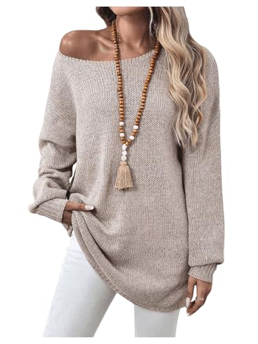 SOLY HUX Women's Asymmetrical Neck Sweaters Long Sleeve Loose Fit Dressy Casual Knit Fall Tops
