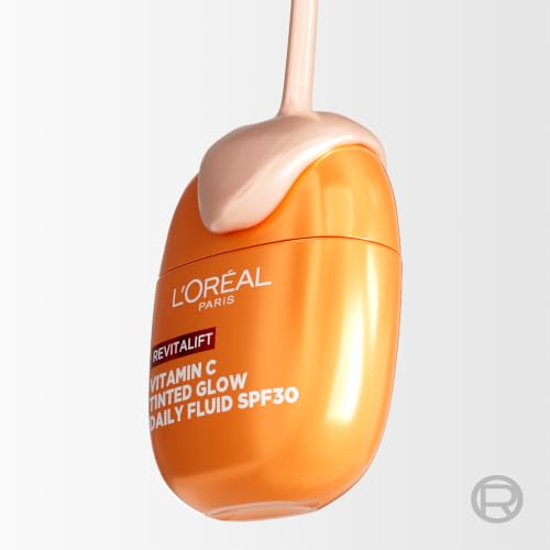 L'Oréal Paris Vitamin C Fluid, Getönt & mit LSF 30, tägliche Feuchtigkeitspflege für strahlenden Teint, gegen Falten sowie UVA- & UVB-Strahlen, leichtes Glow-Fluid, Revitalift, 1 x 40ml