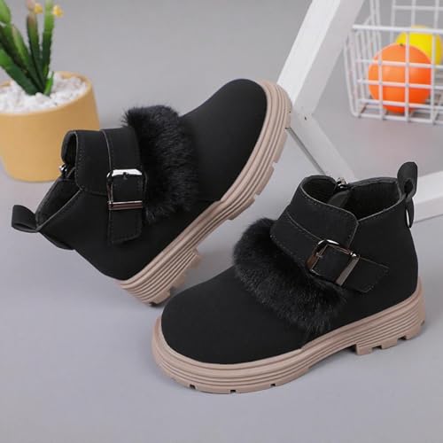 Ankle Boots for Girl Side Zipper Low Heel Short Booties Warm Fleece Dress Shoes for Little Kid Big Kid2