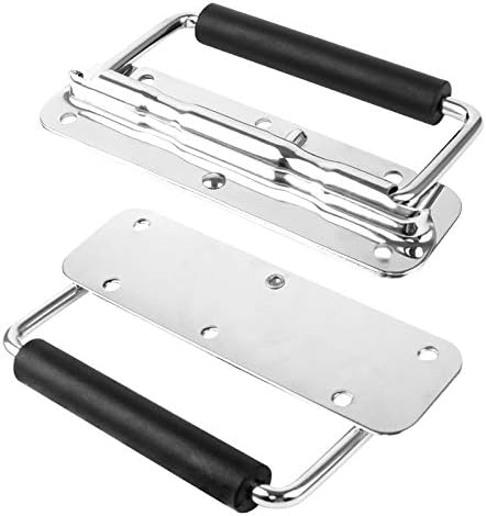 2 Pieces Chest Handle, Stainless Steel Pull Handle Heavy Duty Chest Ring Pull Handle Folding Handle with Rubber Grip for Toolbox Chest Case (14x4cm)