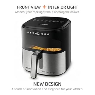 Mondial - Air Fryer Digital Visor Inox 5.3QT Capacity - High Power & Elegant Stainless Steel Finish - Black & Inox