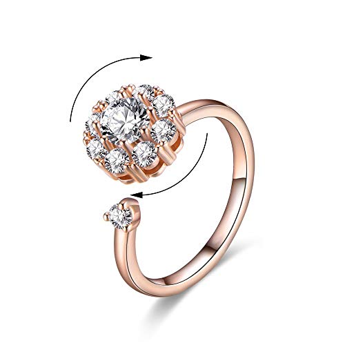 Preisvergleich Produktbild AoedeJ Frauen Rotierenden Zirkonia Trauringe Spinning Band Diamantringe Warp Open Einstellbare Ringe (Rose-Gold)