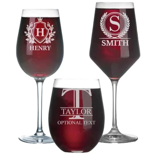 Personalized Wine Glass - Custom Monogrammed Wine Glasses with Engraved Name, Customized Wine Gifts for Women, Her, Mom, Sister, Best Friend, Birthday, Christmas (18oz Crystal, Personalized Design)