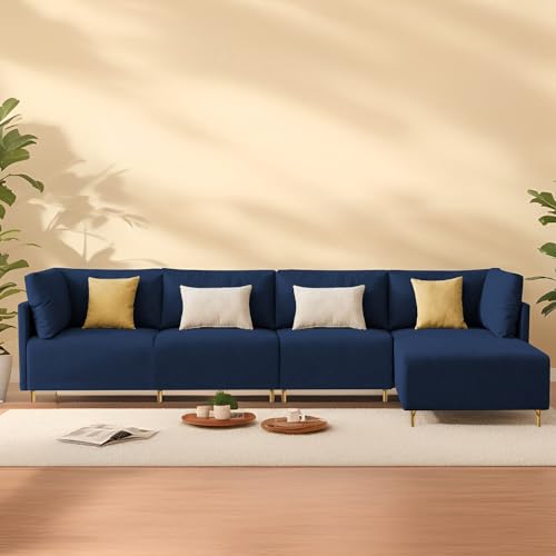 Image of Carina RHS 6 Seater L Shape Sofa Set for Living Room (Blue Fabric) Premium Fabric Sofa