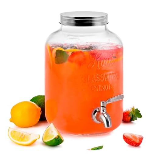 KooK Mason Jar Glass Drink & Beverage Dispenser with Stainless Steel Spigot, 1 Gallon