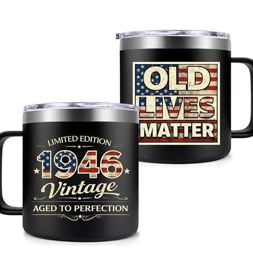 TAMUNBEE 80th Birthday Gifts for Men, Fathers Day Gift for 80 Year Old, Cool Gifts for 80 Year Old Man, Fathers Day Gift Dad Grandpa Old Men, Cool Present For Him, 250TH Travel Mug Cup Tumbler 14oz