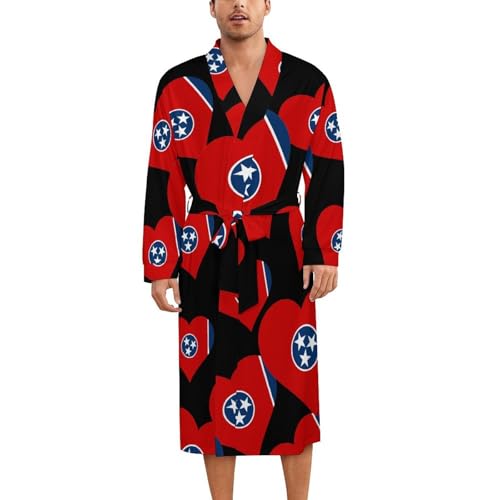 US State Tennessee Flag Heart Soft Robe Long Sleeve Bathrobes V Neck Sleepwear Spa Robes with Belt Men Woman