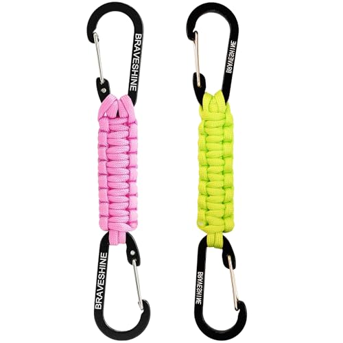 Image of BRAVESHINE Paracord Keychain Carabiner Clip, D Ring Lanyard Hanger Stroller Hook for Water Bottle, Key, Backpacks, Men, Women