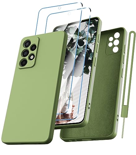 Kukiwhy für Samsung Galaxy A53 5G Hülle mit 2 Stück Panzerfolie, Hanyhülle für Samsung A53 5G Ultra Dünn Slim mit Microfiber, Kratzfeste Rundumschutz Schutzhülle Case für Samsung A53-Matcha Grün