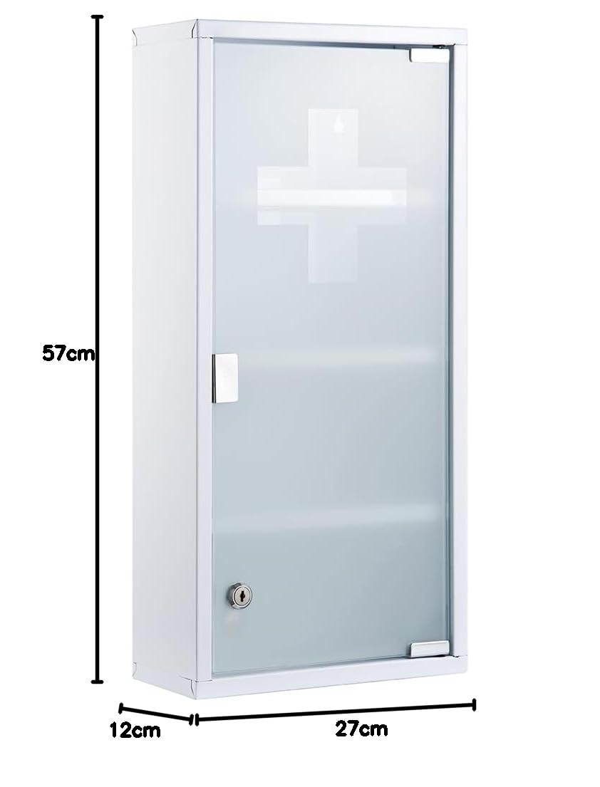 Zedelmaier Medizinschrank aus Edelstahl,Medikamenten Aufbewahrung,Medikamentenschrank 4 Fächer,Apothekerschrank,Badezimmerschrank,Hängend,Abschließbarer Medizinschrank,57 x 27 x 12 cm,Weiß
