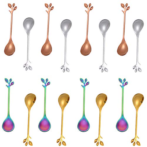 SUSSURRO 16 Pieces Leaf Coffee Spoon Demitasse Spoons Espresso Spoon Tea Sugar Spoons Retro Dessert Spoon4 Color