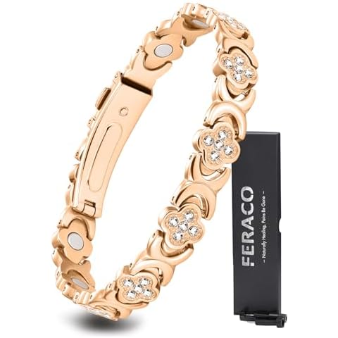 Feraco Pure Copper Bracelets for Women, Ultra Strength Magnetic Bracelet with 3800 Gauss Magnets & Sparkling Zirconia, Adjustable, Infinite Clover Jewelry (Rose Gold) Cover