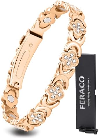 Alternative Medicine - Feraco Pure Copper Bracelets for Women, Ultra Strength Magnetic Bracelet with 3800 Gauss Magnets & Sparkling Zirconia, Adjustable, Infinite Clover Jewelry (Rose Gold)