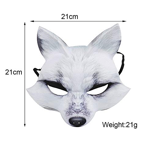 YJZQ Fox Mask Furry Fox Half Face Veil Fancy Dress Eye Mask Fox Costume Accessory Halloween Carnival Cosplay Party Mask Makeup Prop for Adult (White Fox) - Image 2