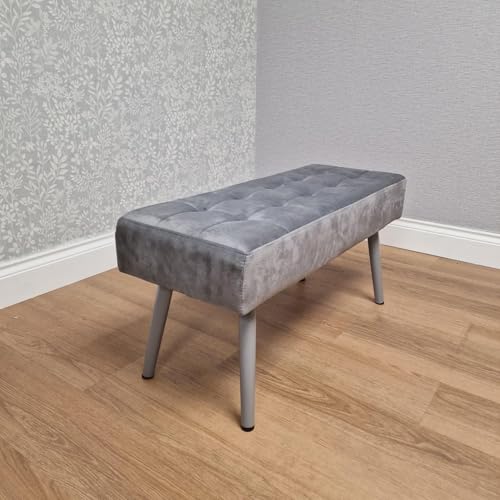 Image of KOSY KOALA Grey Velvet Padded Dining Bench with Metal Legs 90 cm Length, Dining Room Furniture