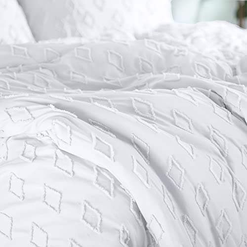 Southshore Fine Living, Inc. Clipped Jacquard Tufted Diamond Pattern Boho Duvet Cover Bedding Set With Zipper And Corner Ties, Soft Cozy Bedspread 3-Piece And 2 Shams, White King / California King #TOP7