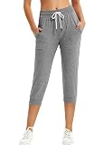 SPECIALMAGIC Women's Capri Sweatpants Cropped Jogger Terry Running Pants Lounge Drawstring with Side