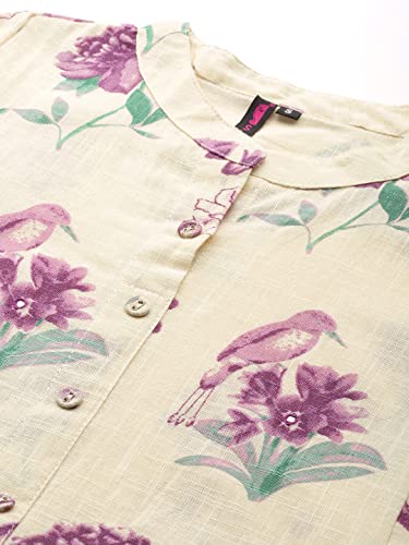 Image of ishin Women's Cotton Cream Embellished A-Line Kurta