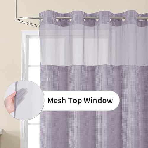 Colorful Star No Hook Shower Curtain with Snap in Fabric Liner, Waffle Weave Heavy Duty Thick Shower Curtains with Mesh Top Window, Hotel Style Waterproof Bathroom Curtain Set, 72 x 75 Inch, Lavender by Colorful Star - Used condition - Image 3