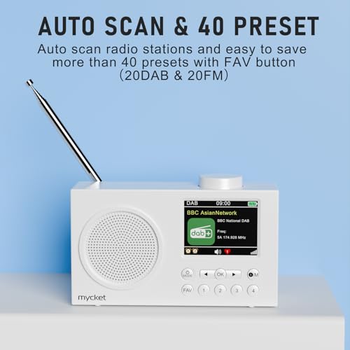 Mycket Tragbares DAB/DAB+ Radio, UKW Digital Radio mit 2025 Neuesten Signalempfängertechnologie, FM Wiederaufladbar Radio mit Bluetooth 5.0, Dual Wecker, 40 Voreingestellte, 2,4 \großes Farbdisplay