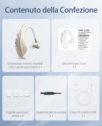 Dispositivo de sonido BTE recargable con cancelacion de ruido color oro 7