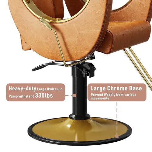 Image of LOUVIXA Barber Chair, Salon Chair for Hair Stylist, Height Adjustable Hydraulic Hair Reclining Salon Chairs, 360 Degrees Rotation, Multi-Function Shampoo Chair for Barbershop (Brown)