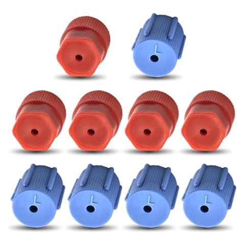 JawGrew 10 PCS Automotive A/C Valve Core Cover, High Pressure H 0.64" ID Low Pressure L 0.53" ID ABS A/C Valve Cover Dust Cap, A/C System Supplemental Power Port Cover, for Most Cars (Red & Blue) Cover