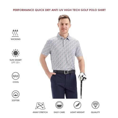 Image of Golf Shirts for Men Dry Fit Short Sleeve Print Performance Moisture Wicking Polo Shirt