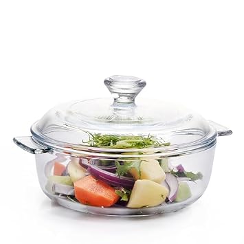 1000ML Glass Casserole Deep Round Oven and Microwave Safe Serving Bowl with Glass Lid Transparent