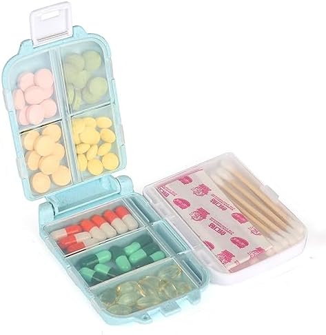 Weekly Pill Organizer Box 8 Compartments Travel Daily Pill Box Portable Pocket Pill Case Medication Organizer for Fish Oil, Calcium Tablets Supplements and Vitamin Pill (Blue)