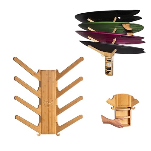 LISS The Sun Rack - Premium Wood Surfboard Wall Mount Rack Display, Ski, Snowboard Holder for 4