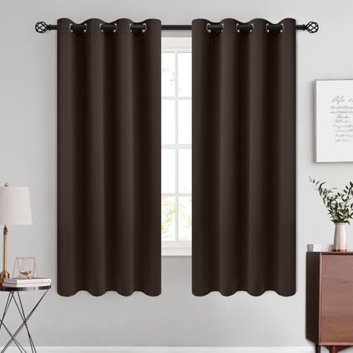 Image of COSVIYA Grommet Room Darkening Dark Brown Curtains 63 inch Long for Bedroom | Light Blocking Insulated Thermal Curtains for Living Room, Blackout Thick Polyester Window Drapes,52x63 inches, 2 Panels