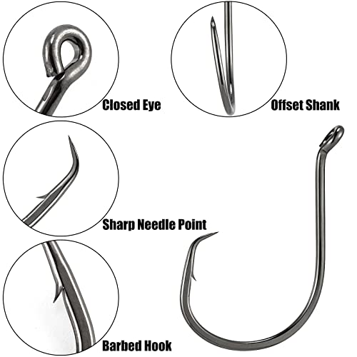 Dr.fish 100 Pack Fishing Octopus Circle Hook Live Bait Hook Black Nickel Sharp Offset Wide Gap Surf Fishing Catfish Bass Fishing Hookscarp Bluegill Tuna Freshwater Saltwater Texas Drop Shot Rig #1/0 #TOP1