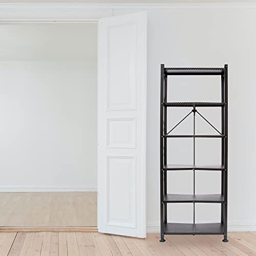 Image of Origami 6 Tier Classic Stamped Metal Storage Shelves for Books, Decor, Vinyl Records, and Garage Organization and Storage, Black