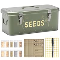Orionstar Metall-Samenaufbewahrungs-Organizer-Set mit 30 Flaschen & Umschlägen, 4-Fach-Verriegelungsbox für Gartenbau, Aufbewahrung von Erbstück-Blumen und Gemüse, Vintage Dunkelgrün, Gärtner-Geschenk