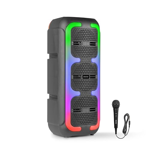 Fenton Track310 Bluetooth Lautsprecher – Party Musikbox 120 Watt mit LED Lichtshow, Akku 8 h, USB/microSD, Mikrofon Karaoke, Stereo-Paarung, tragbare PA Soundbox, Kabellose Partybox mit starkem Bass