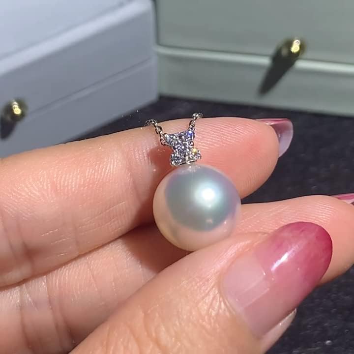 NONNYL Akoya Pearl Necklace for Women- Pearls Pendant Necklace 9-10mm Round Pearls White Pendant 18 inch Sterling Silver Chain - Jewelry Gifts for Women Wife Mom Grandma Daughter