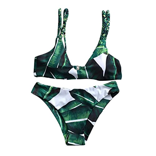 Preisvergleich Produktbild Hirolan Damen Bikini einstellen Blätter Seil Badeanzug Mädchen Hochdrücken Strand Bademode Frauen Bandeau Push Up Blumen Strapped String Badeanzug (S, Grün)