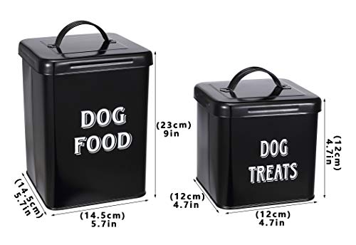 Pethiy Dog Food And Treats Containers Set With Scoop For Dogs-Vintage White Powder-Coated Carbon Steel - Tight Fitting Lids - Storage Canister Tins Small-Black #TOP6