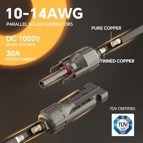 NECESPOW Kit adaptador de painel solar, cabo adaptador 6 em 1 + kit de conector solar paralelo Y-Bra