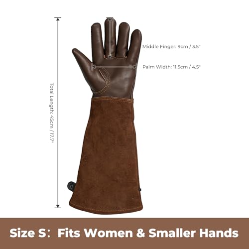 Aegend Women’s Garden Gloves, Long Elbow Cuff Adjustable Strap, Sun & Dirt Protection, Cowhide Leather, Breathable Comfortable for Gardening, Fit Small Hands for Gardeners (Brown, S) — view 6