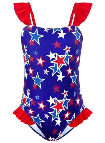 Image of DAXIANG Girls One Piece Ruffle Strap Swimsuit Quick Dry Mermaid Swimwear Beach Sport Bathing Suit for Toddler Kids 4-11 Years