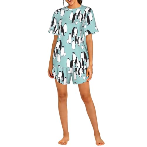 Pyjama court femme anti-transpiration ensemble pingouin ultra doux