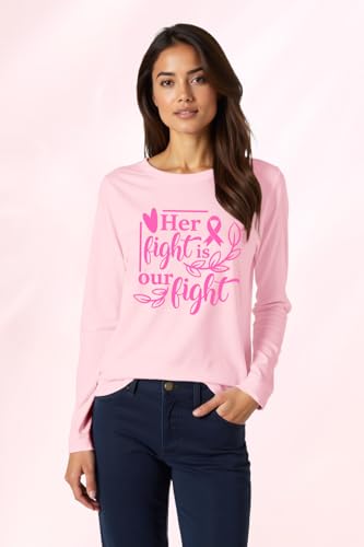 Breast Cancer Awareness Shirts for Women Pink Ribbon Long Sleeve Tshirt Inspirational Support Tee Top2