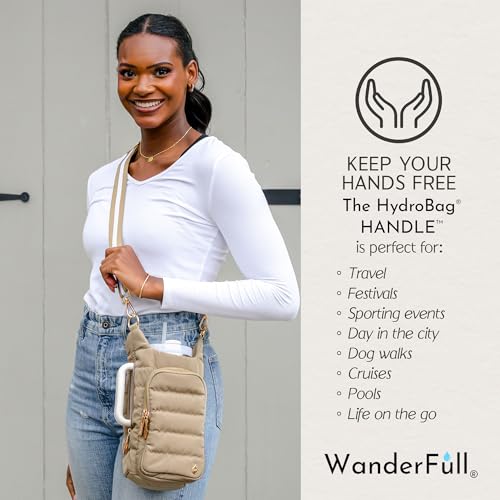 WanderFull Original HydroBag HANDLE®, Zipper for Handle, 40 oz Water Bottle Holder w/Strap, Crossbody Carrier Bag w/Phone Pocket - Khaki by WanderFull - Used condition - Image 2