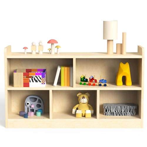 bbgroundgrm Birch Plywood Wood Montessori Shelf - 5-Section Storage Cabinet, 2-Shelf Organizer for Kids, Ideal for Classrooms, Playrooms, Daycares, and Preschools