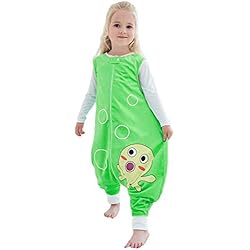 Zkoo - Saco de dormir para niños con piernas cálido y suave pijama para niña, saco de dormir de invierno sin mangas con pies de franela verde M(3-5 Años)